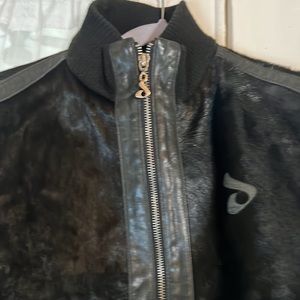 DAVOUCCI Leather Bomber Jacket Women’s X-Large Black With Satin Lining